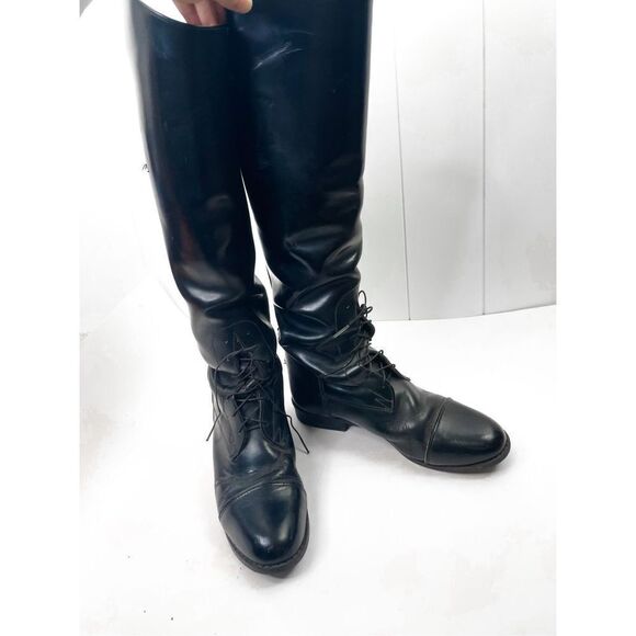 Vintage‎ Black Riding Tall Leather Equestrian Boots Lace Up Size 8.5 - Picture 1 of 8